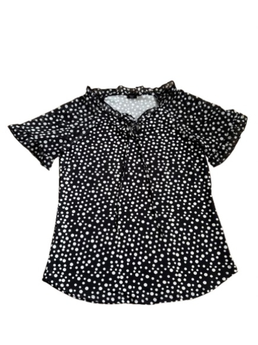 Studio 1886 Tie Neck Ruffle Detail Polka Dot Blouse - Size: Small